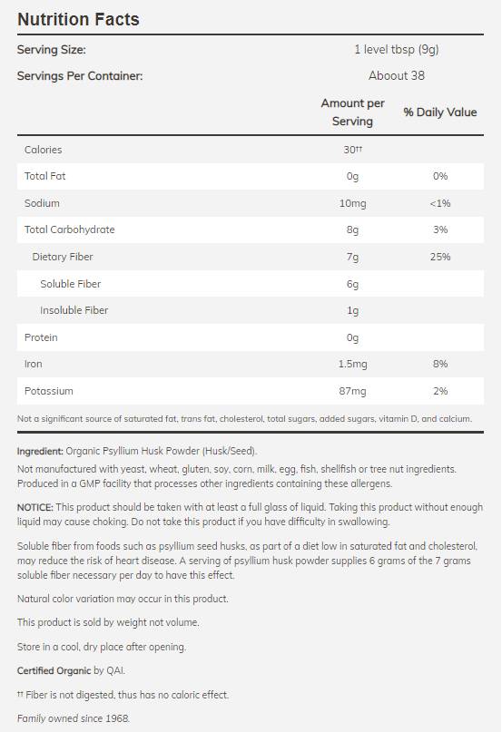 Psyllium šupka prášku / organické - 340 gramov