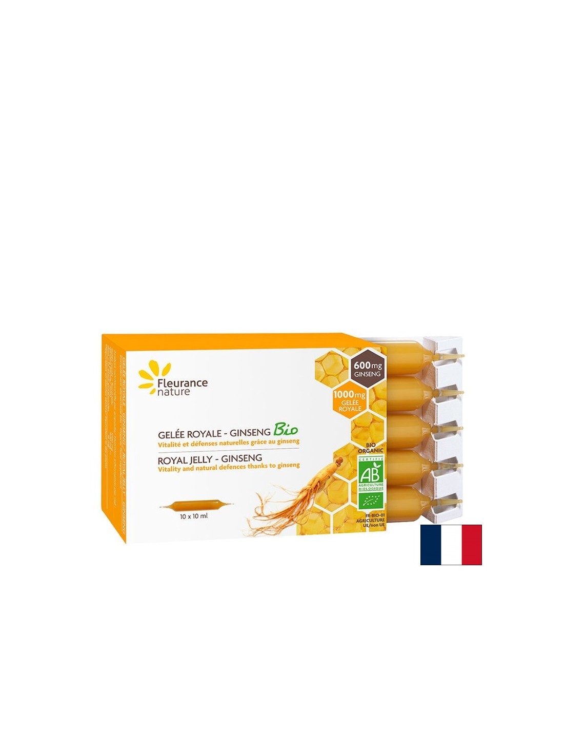 Imunita a energia - Royal Jelly + Ázijský ženšen Bio, 10 pitných ampulkov