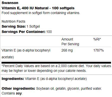 Vitamín E 400 IU Natural 100 gélových kapsúl