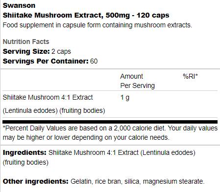 Shiitake huby extrakt 500 mg 120 kapsúl