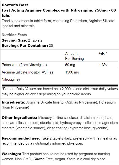 Rýchlo pôsobiaci arginínový komplex S nitrosigínom 750 mg - 60 tabliet