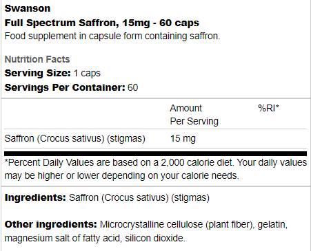 Úplné spektrum šafran 15 mg 60 kapsuly