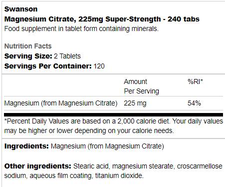 Super-pevný citrát horčíka 225 mg 240 tabliet
