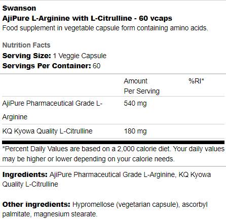 Ajipure L-arginín s kapsulami L-citrullín 60