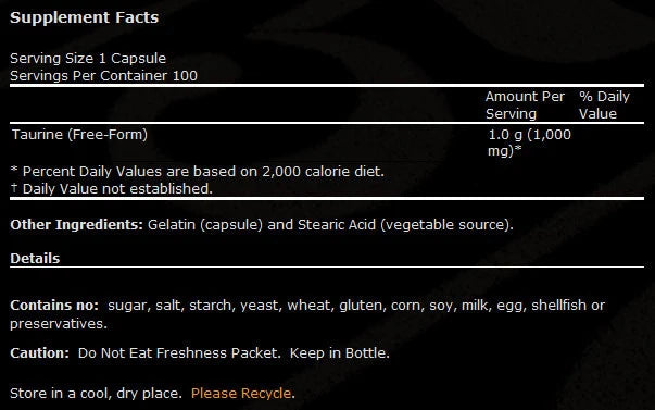 Taurín 1000 mg / dvojitá sila - 100 kapsúl