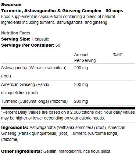 Kurkuma, Ashwagandha a Ginseng Complex 60 kapsuly