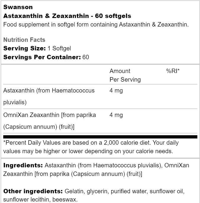 Astaxantín a zeaxanthin 60 gélové kapsuly