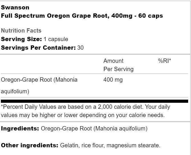 Celé spektrum Oregon Grape Root 400 mg 60 kapsuly