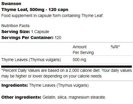 Tymiánový list 500 mg 120 kapsúl