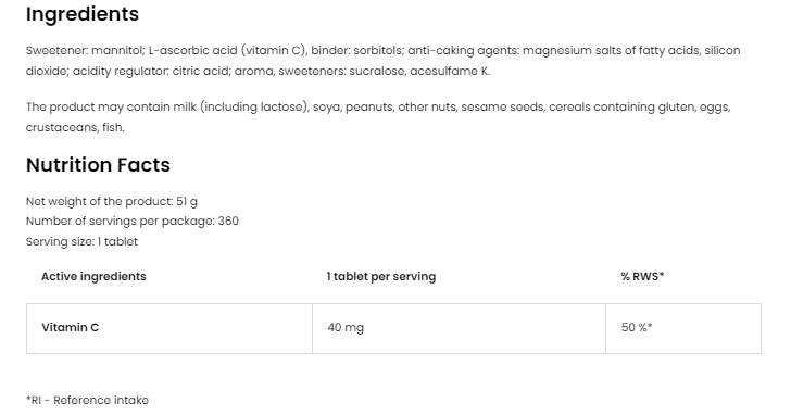 Deti vitamínu C Pastilky 360 sublingválnych tabliet