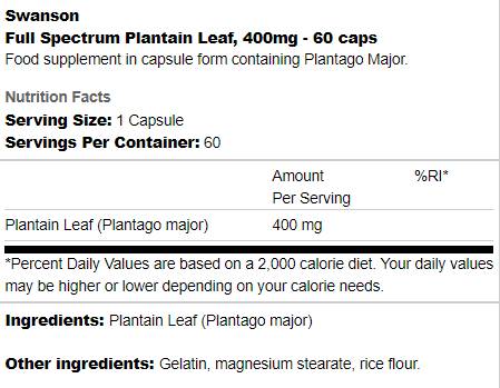 Celé spektrum plantain list 400 mg 60 kapsúl