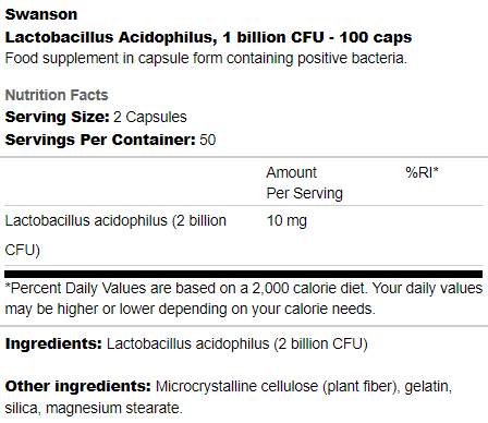 Lactobacillus acidophilus 1 miliarda CFU 100 kapsúl