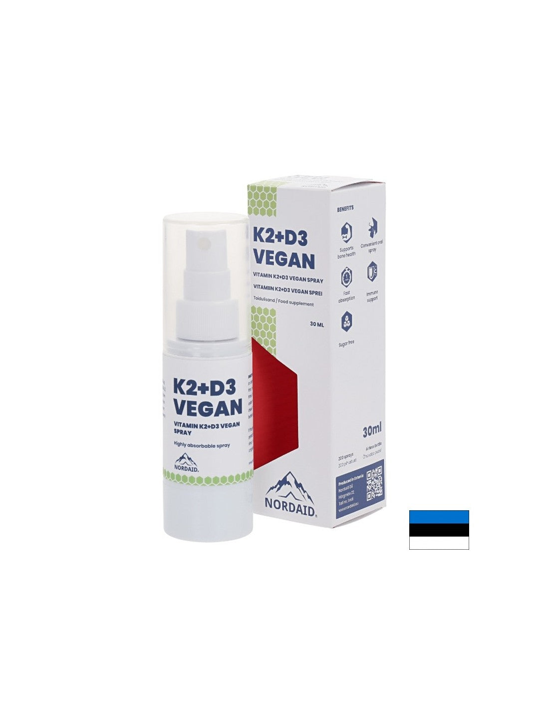 Vegánske vitamíny K2 (25 ug) + D3 (1000 IU) - Zdravie srdca a kostí, silná imunita, ústa sprej, 30 ml, 200 sprejov