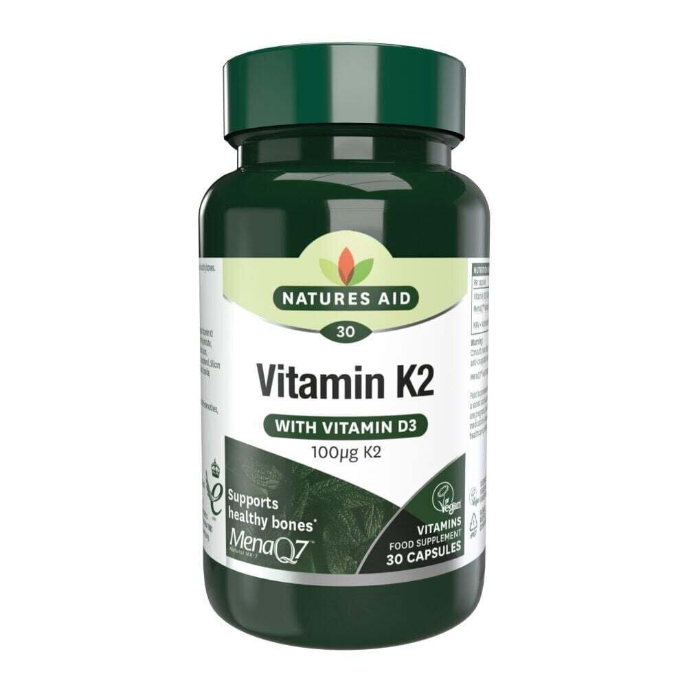 Prírodný vitamín K2 + D3 (vitamín K2 + D3) 100 mcg 30 kapsulov Natures Aid