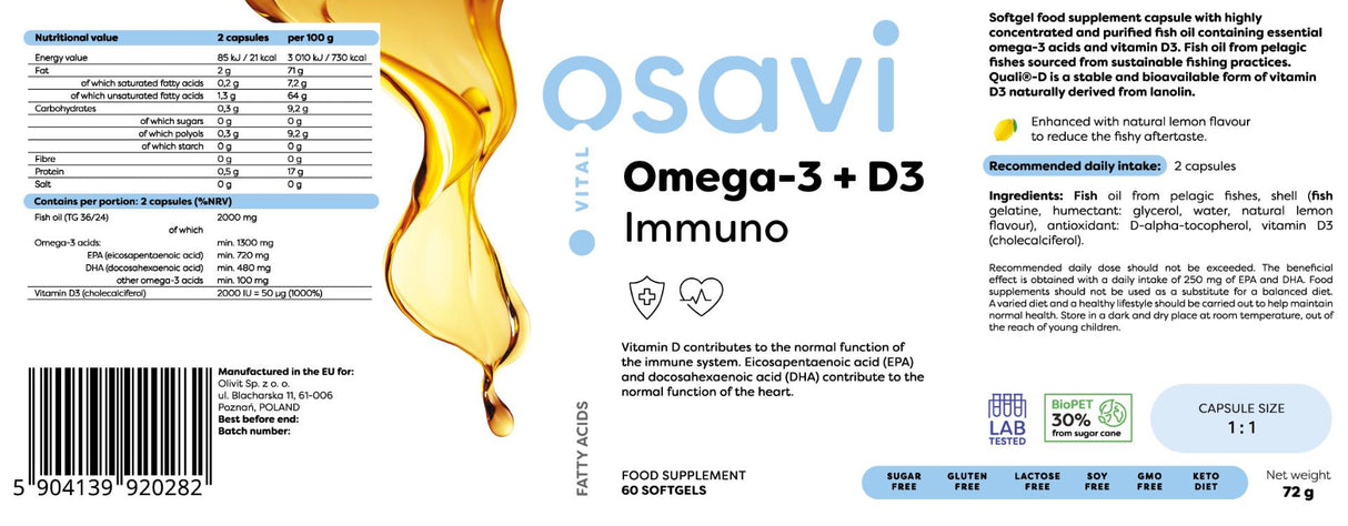 Omega -3 + D3 Immuno - 180 gélových kapsúl