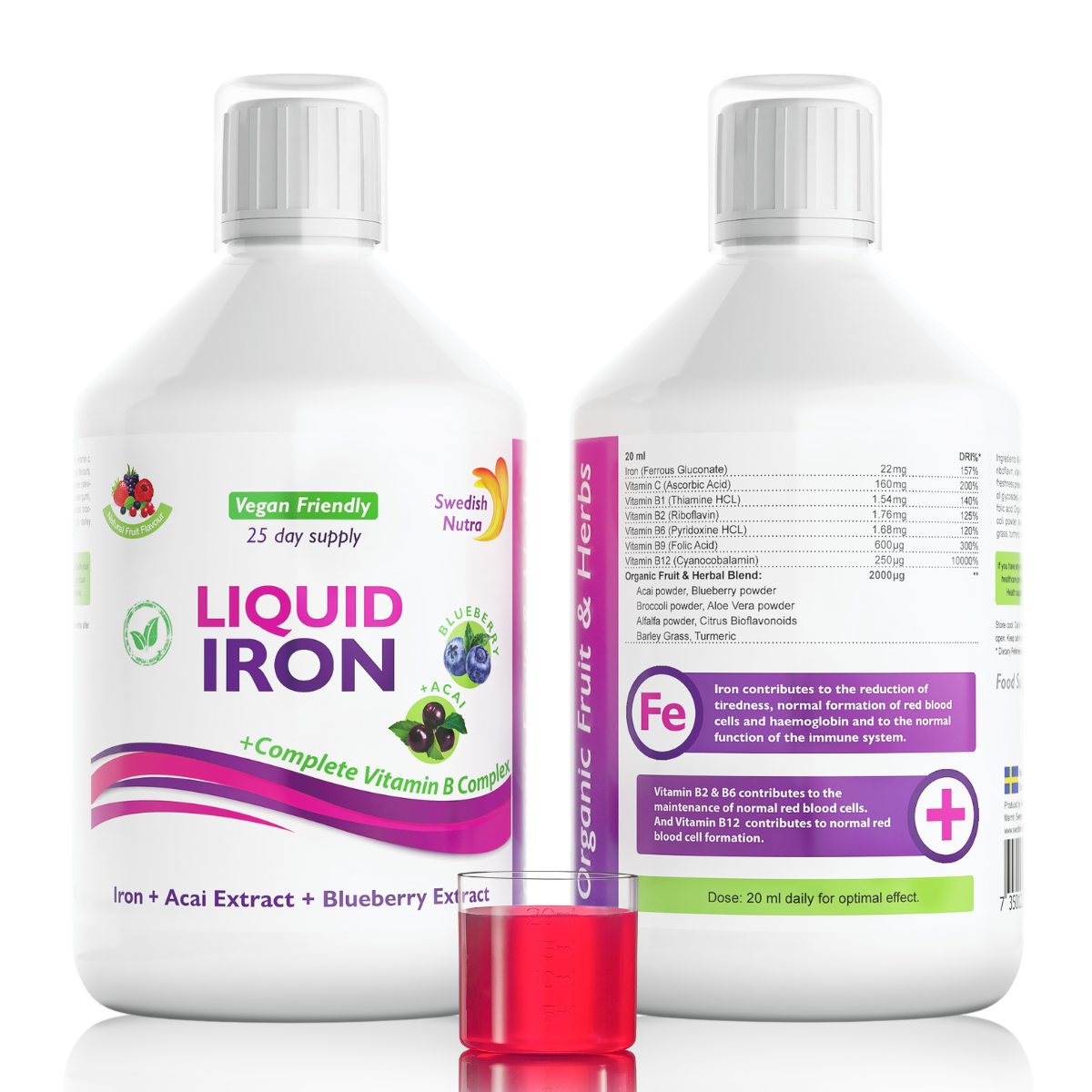 Iron with B-complex and organic fruit and herb extract 500 ml /Vegan/ - Nutra Best Europe