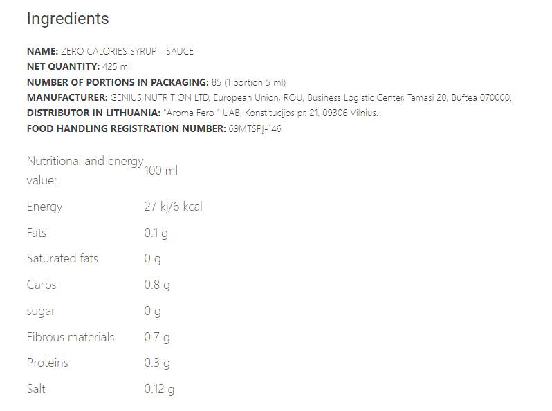 Sirup nulových kalórií - 425 ml