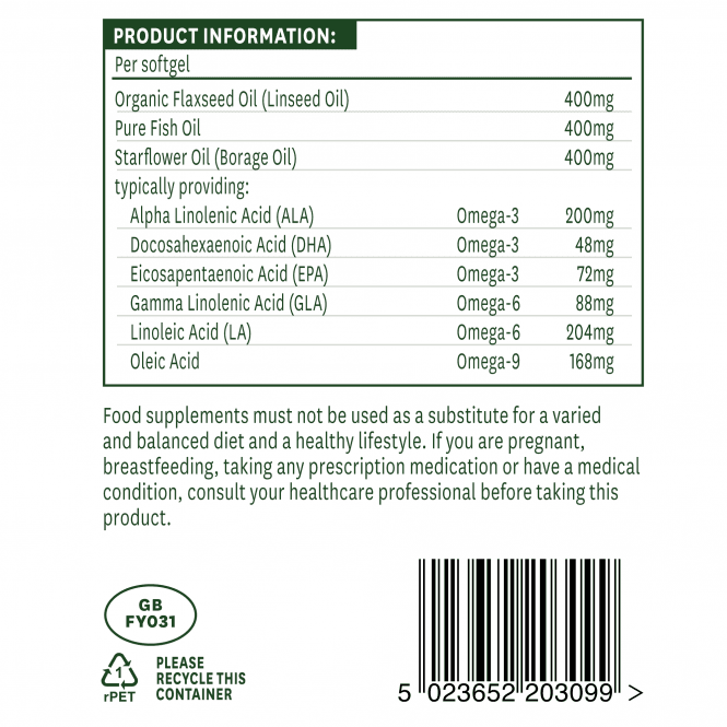 Omega 3-6-9 (Kompletný EFA Omega 3, 6 + 9) 1200 mg 90 Softgels Naturesaid