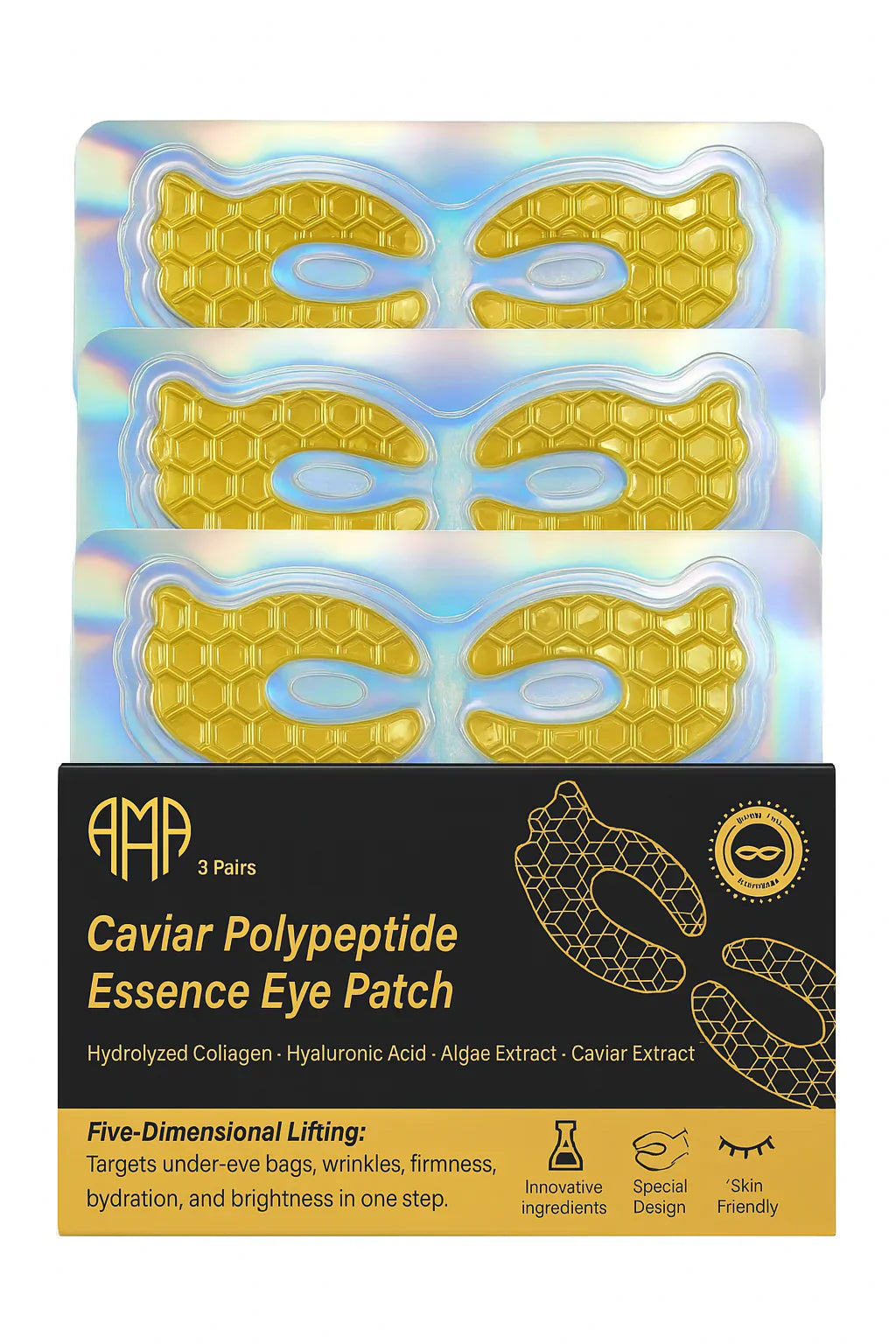 Platca kaviár polypeptid Essence Eye Eye - Intenzívny kolagén a hydratačná starostlivosť (3 ks)