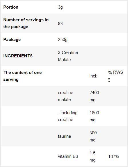 3 kreatínový malát Tri -kreatínový malát prášku - 250 gramov