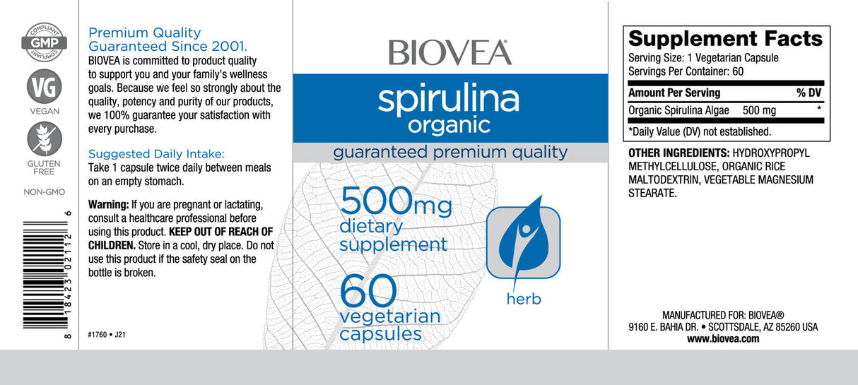 Spirulina Organické 500 mg / 60 čiapok