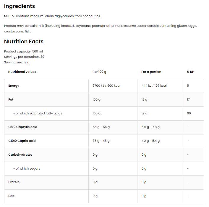 MCT kokosový olej Prémiová kvalita C8 + C10 500 ml