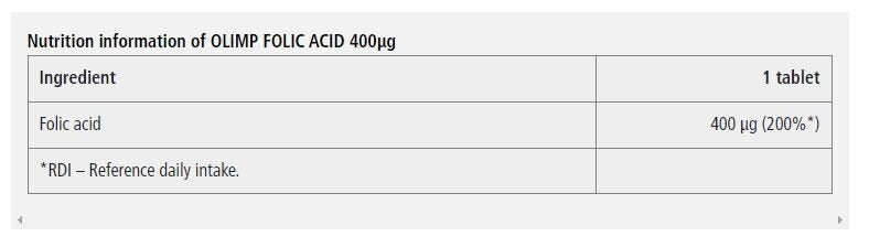 Kyselina listová 400 mcg / Kyselina listová - 30 tabliet <tc>Olimp</tc>