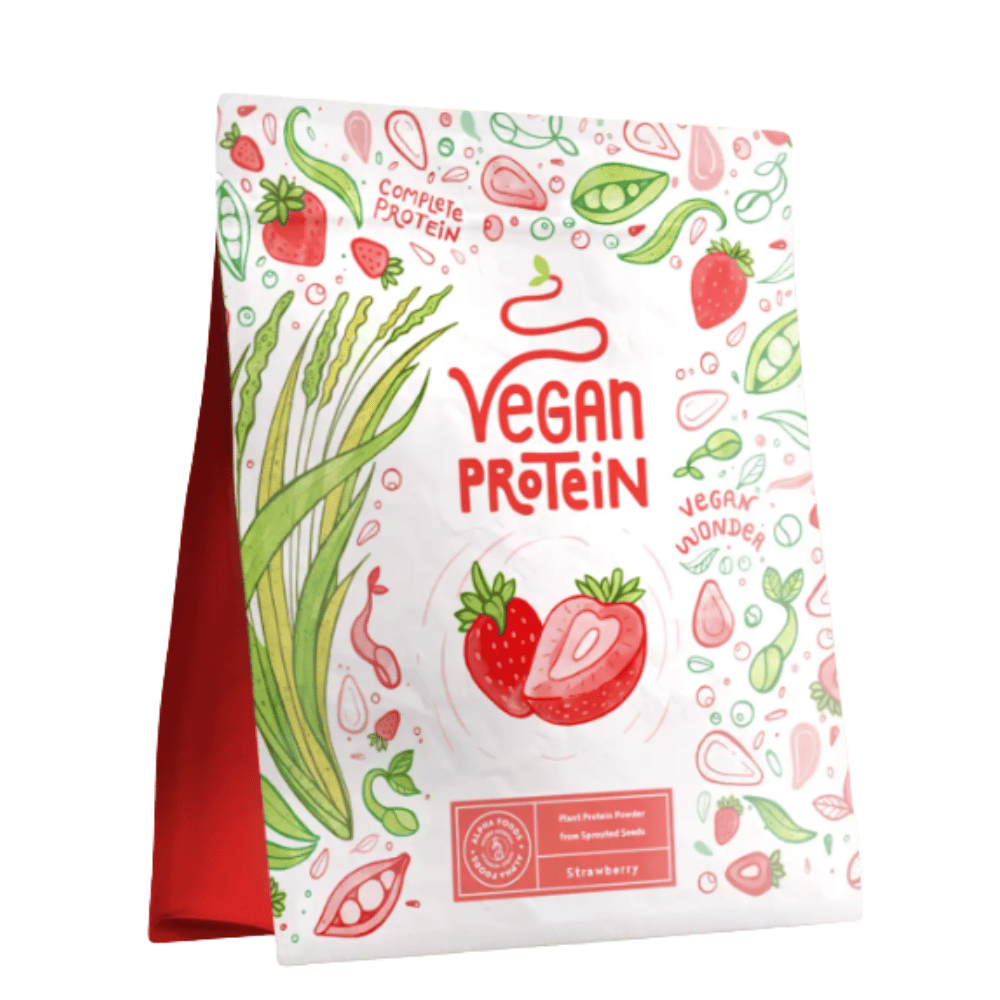 Strawberry vegánskych proteínov - 600 g vyrobených v Nemecku - Alpha Foods
