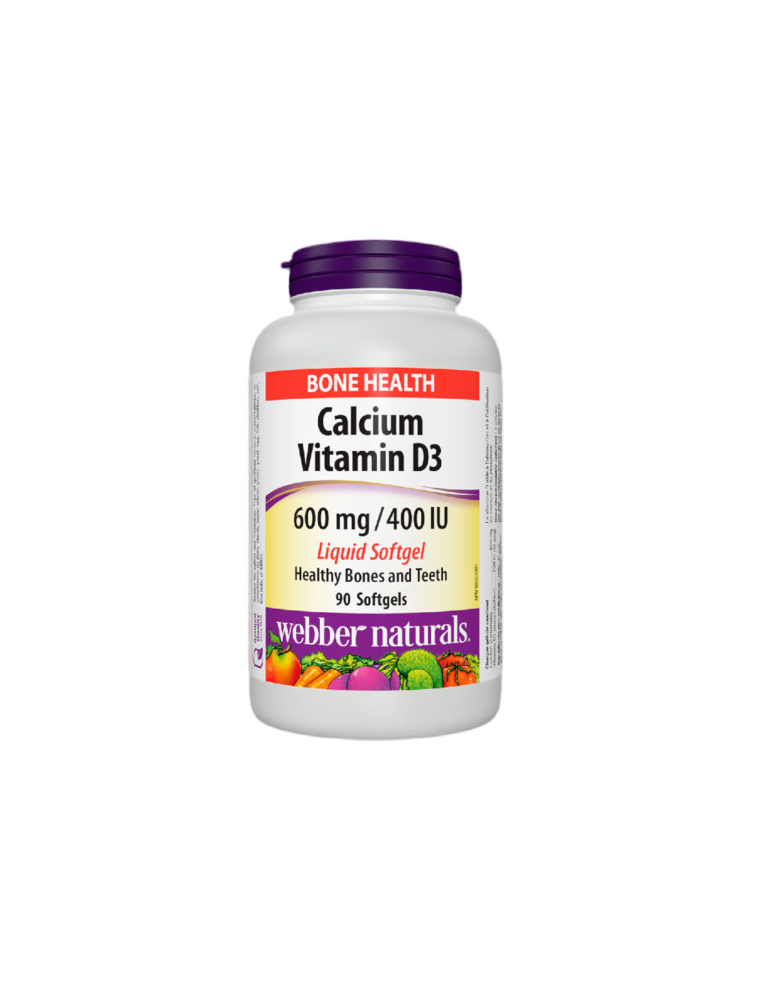 Vápnik 600 mg + Vitamín D3 400 IU - Kostný a svalový systém, 90 <tc>Webber Naturals</tc> Tekuté mäkké gély