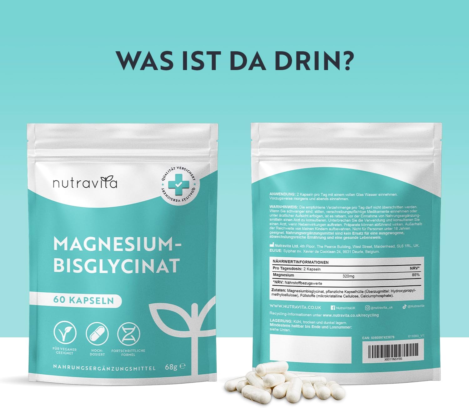 Bisglycinát horečnatý 60 kapsúl 320 mg Vegánsky <tc>Nutravita</tc>