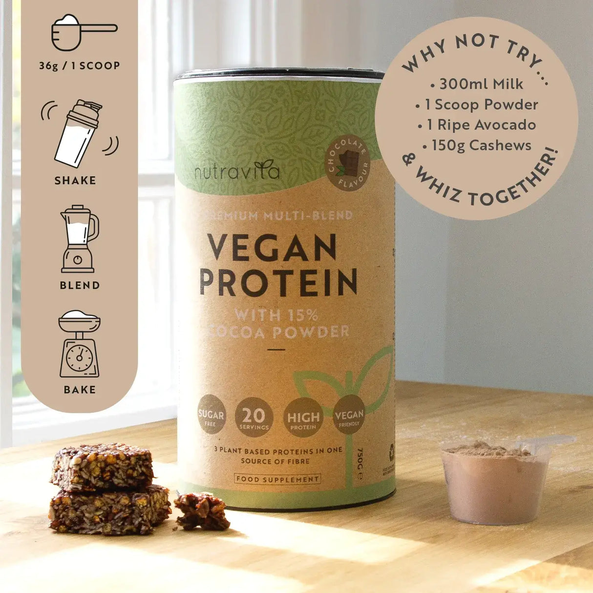 Vegánsky proteín + enzýmy - 750 g (čokoláda) <tc>Nutravita</tc>