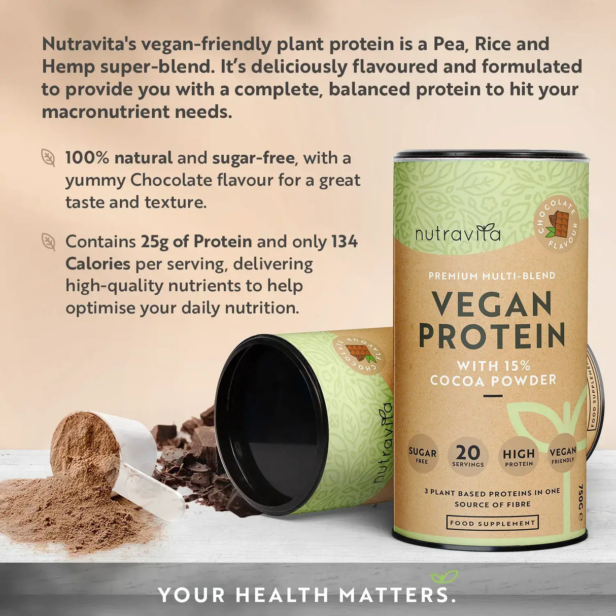 Vegánsky proteín + enzýmy - 750 g (čokoláda) <tc>Nutravita</tc>