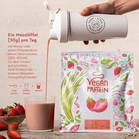 Strawberry vegánskych proteínov - 600 g vyrobených v Nemecku - Alpha Foods