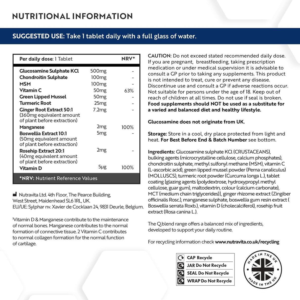 Komplex s glukozamínom, chondroitínom, MSM a mangánom - 180 tabliet (6 mesiacov príjmu)