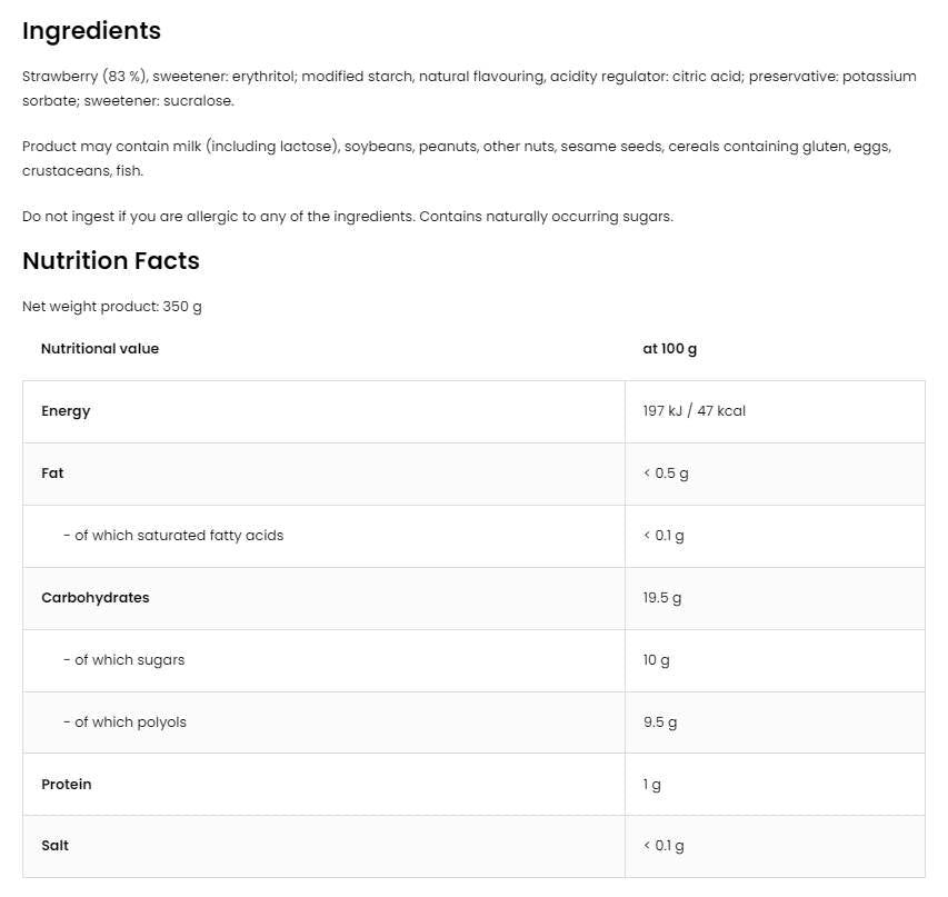 Strawberry 83% želé sliečok | Žiadny pridaný cukor 350 ml