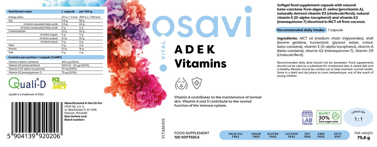Vitamíny Adek A + D + E + K | s Quali -D® - 120 gélových kapsúl