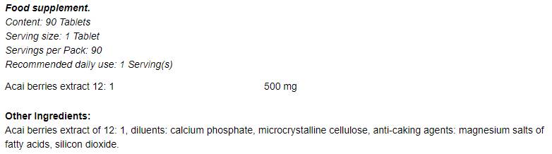 Acai Berry 12: 1 500 mg 90 tabliet