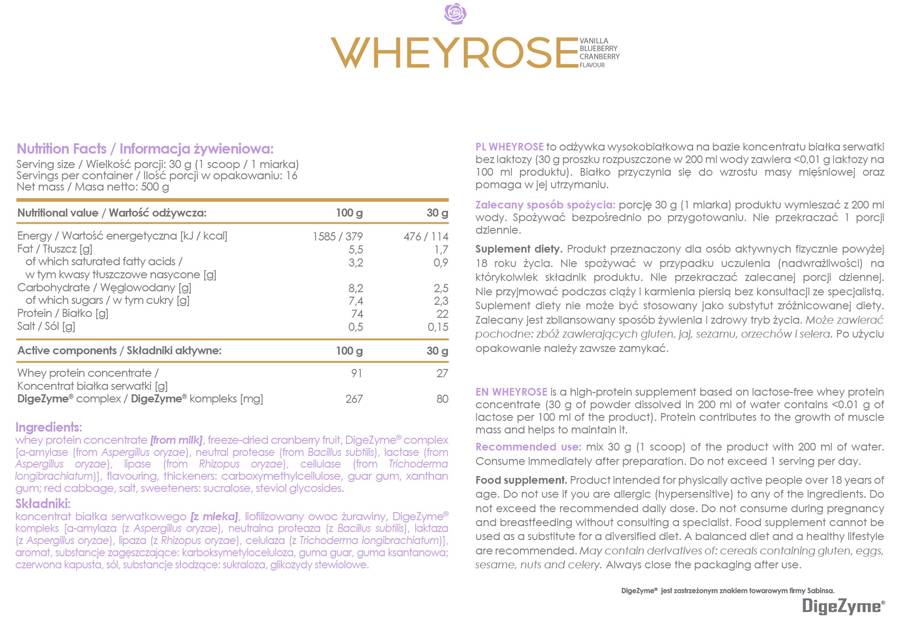 Alldeynn | Wheyrose - bez laktózy s digezýmom - 500 gramov