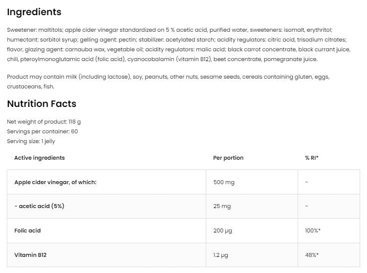 Jablčný jablčný ocot Gummies 60 Gummies
