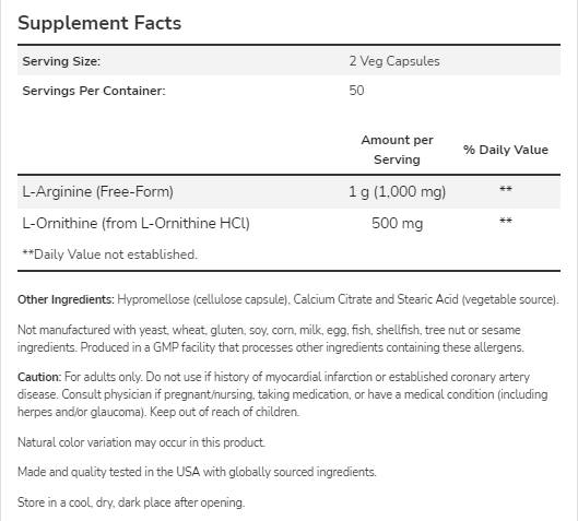 Arginín/ornitine 500/250 mg - 250 kapsúl
