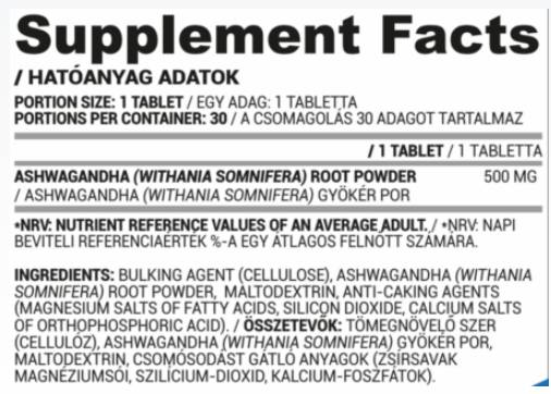 Ashwagandha 500 mg - 30 tabliet