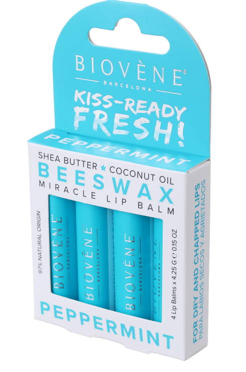 Balzam na pery s včelím voskom a mätou - čerstvosť a ochrana - 4 kusy