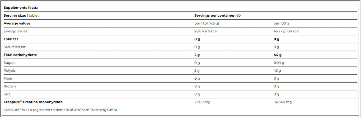 Čierna čiara kreatín Creapre 2500 mg nula cukor/60 žuvačiek