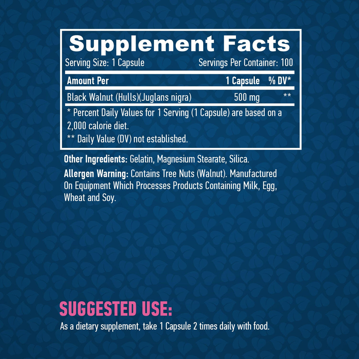 Čierne orechové trupy 500 mg. / 100 čiapky.