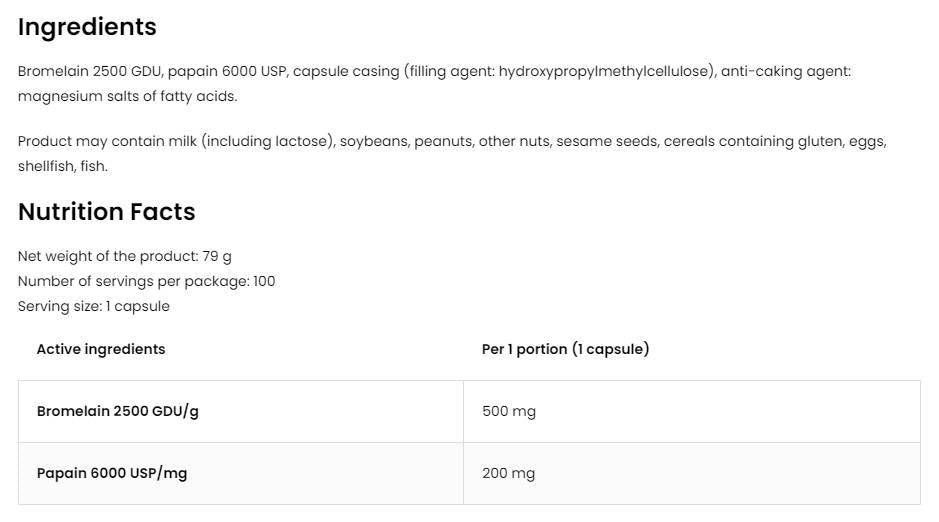 Bromelain + papain enzýmy 100 kapsúl