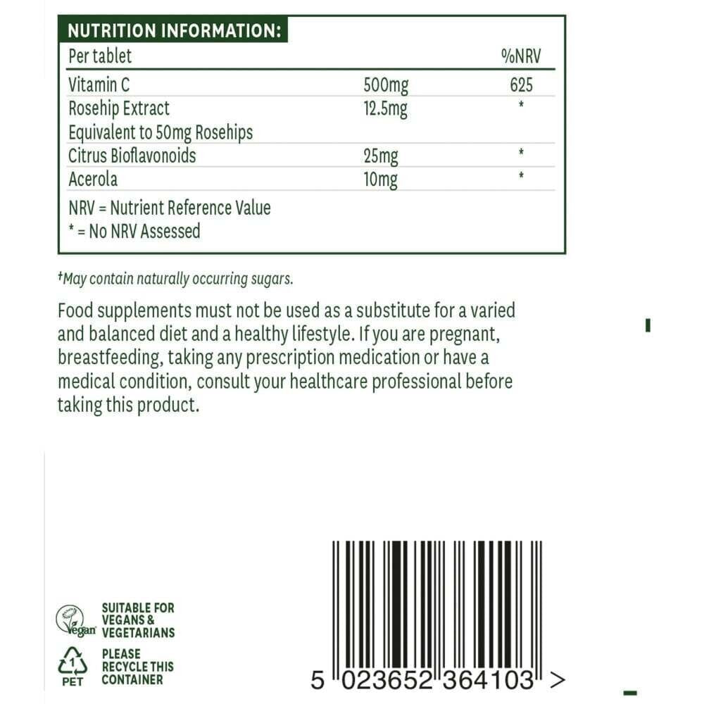 Vitamín C s ružovými bokmi, bioflavonoidmi a acerola (žuvateľný vitamín C) 500 mg 100 žuvacích tabliet Naturesaid