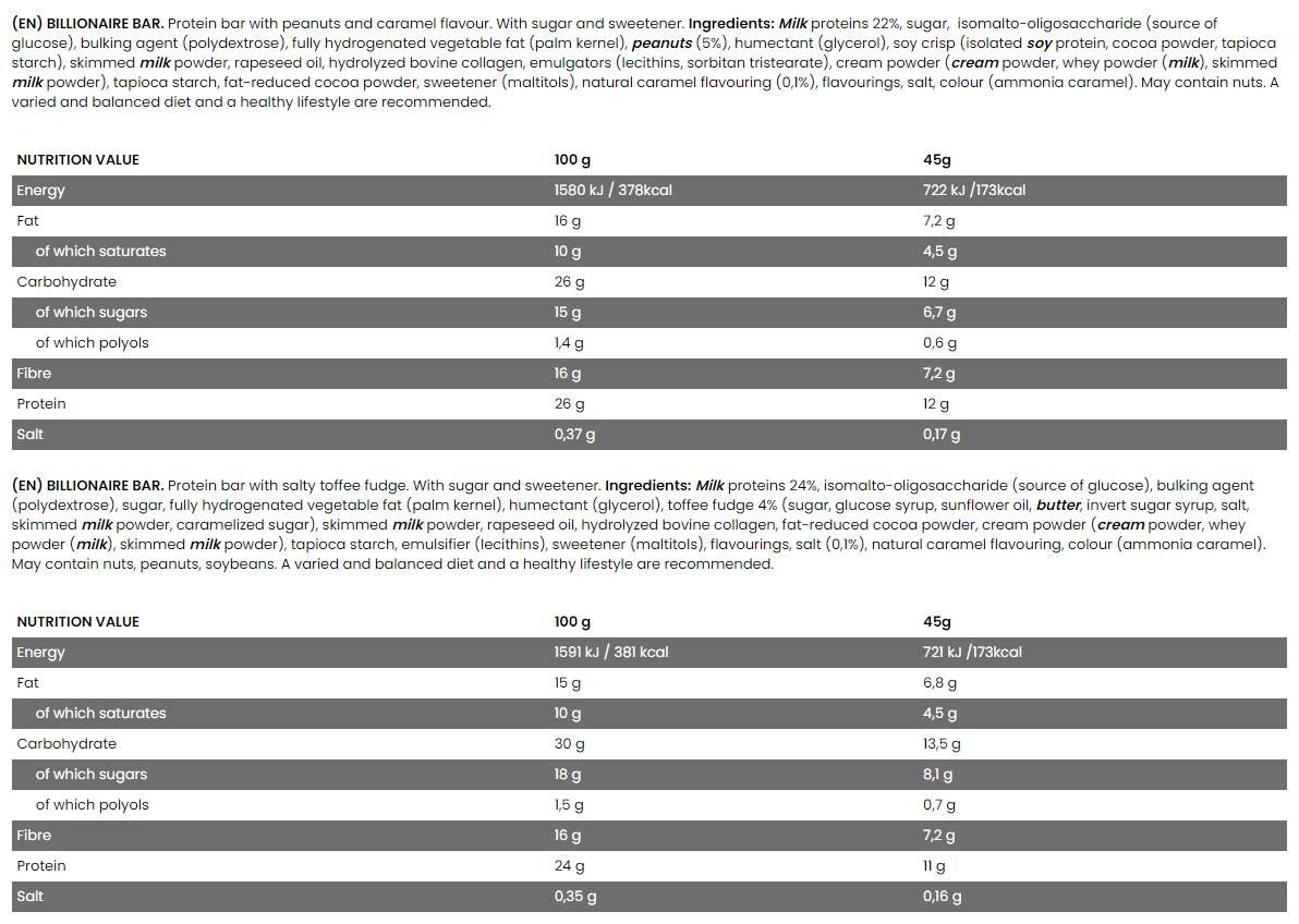 BILIONAIRE BAR | Vysoké vlákniny ~ bezlepkové ~ bielkovinové tyčinky - 45 gramov