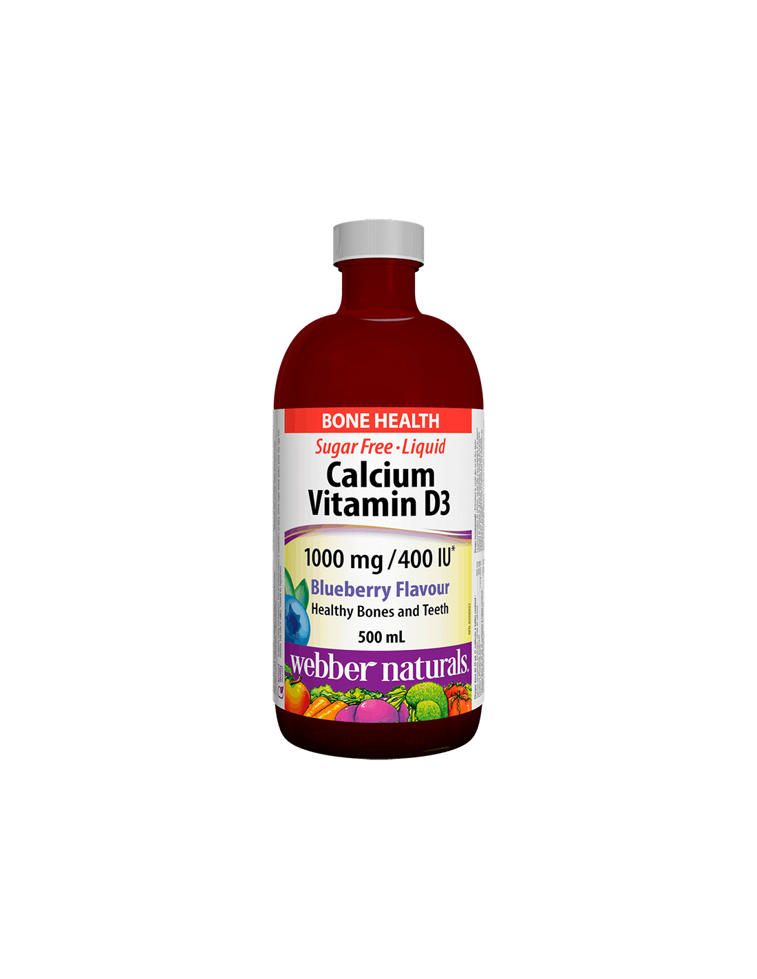 Calcium & Vitamin D3 Liquid/ Calcium 1000 mg + Vitamín D3 400 IU x 500 ml s príchuťou čučoriedok <tc>Webber Naturals</tc>
