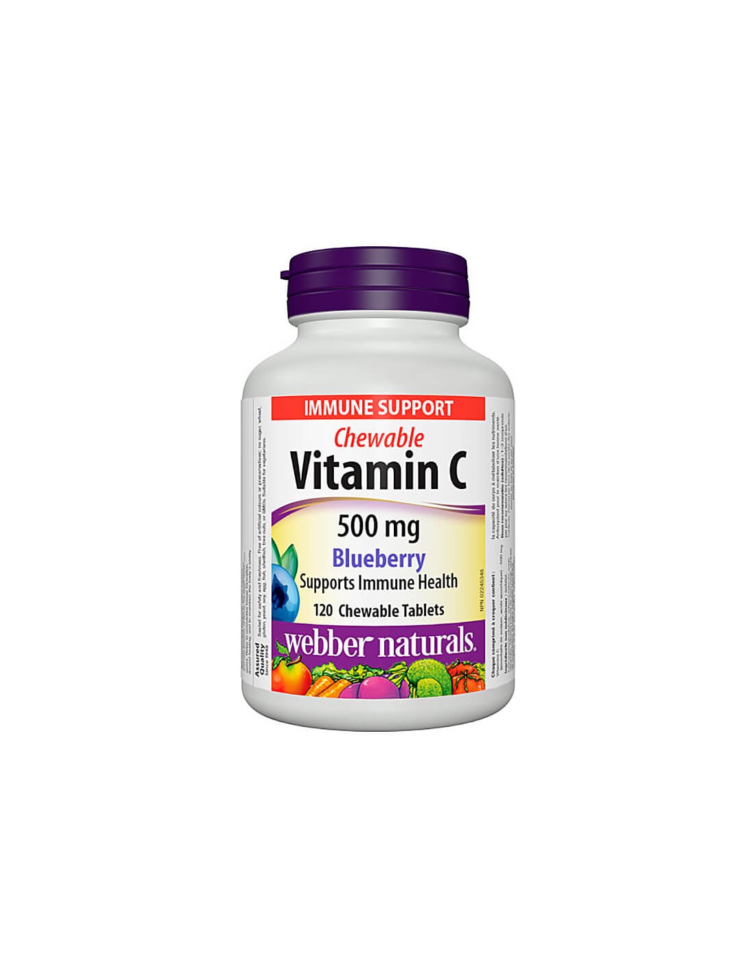 Žuvací vitamín C 500 mg - Vitamín C 500 mg - 120 žuvacích tabliet s príchuťou čučoriedok <tc>Webber Naturals</tc>