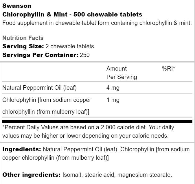 Chlorofyllin a mincovňa 500 Žuvacie tablety
